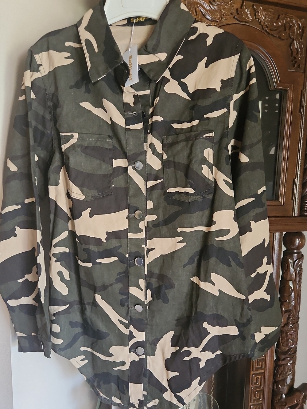 NWT, Camo Button-Up Shirt Jacket - Olive & Tan